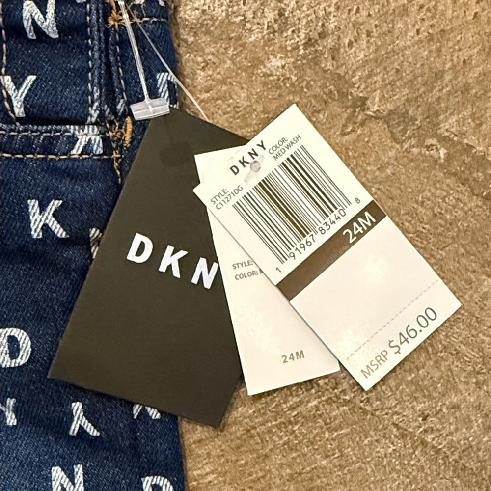 NWT DKNY Baby Girl Denim Shortall Set Pink 24M 2-Piece Outfit